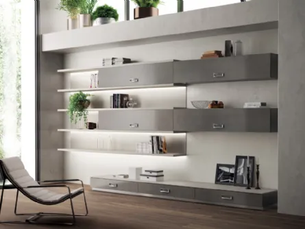 Libreria Living Exclusiva in laccato ossidato Stained Steel di Scavolini