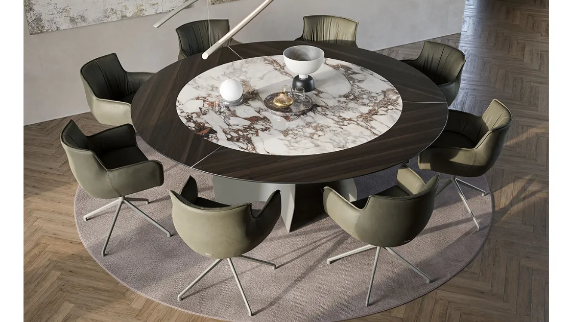 Tavolo con top in legno e ceramica Senator Ker-Wood Round di Cattelan Italia